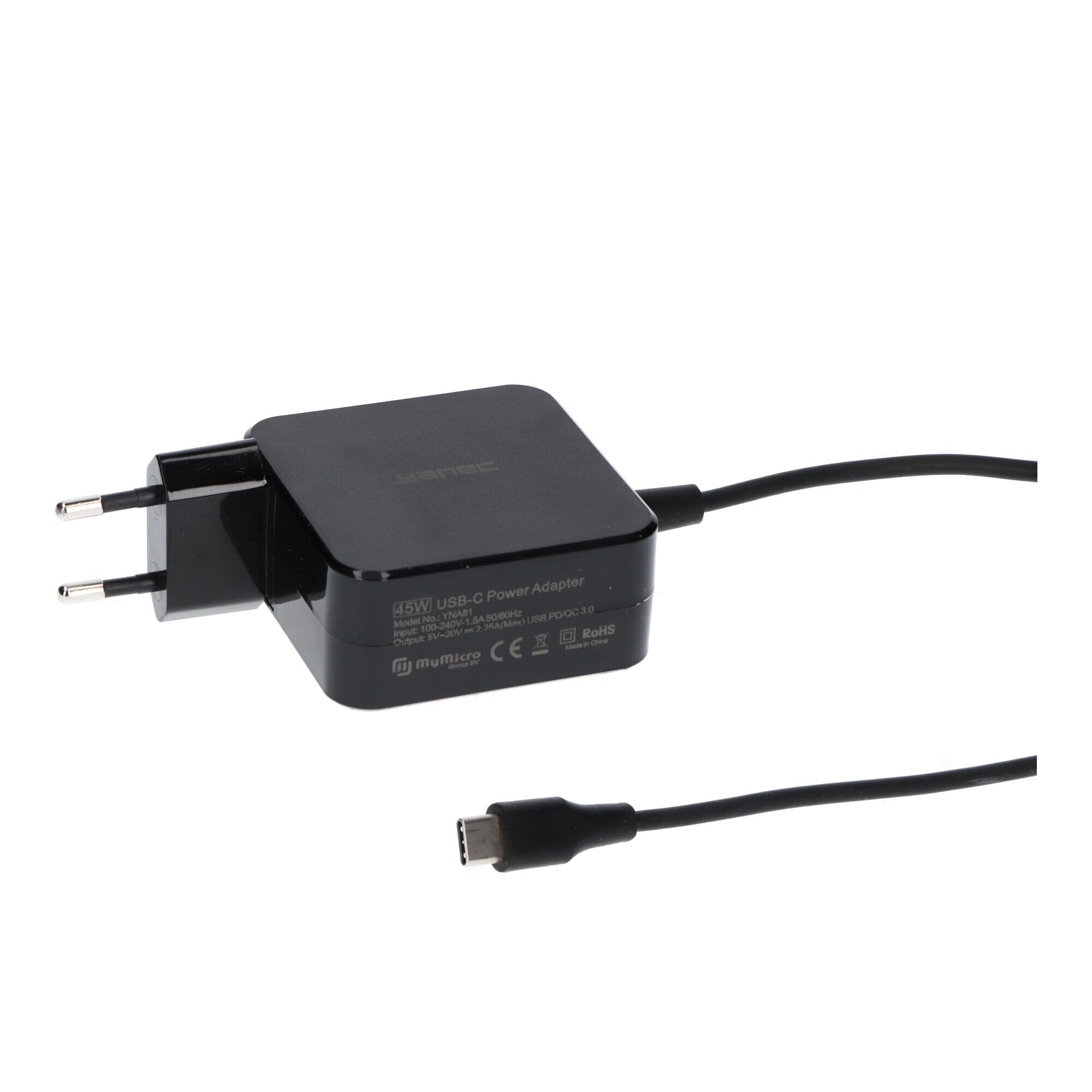 Yanec USB-C Wandlader 45W Zwart Yanec USB-C Wandlader 45W Zwart